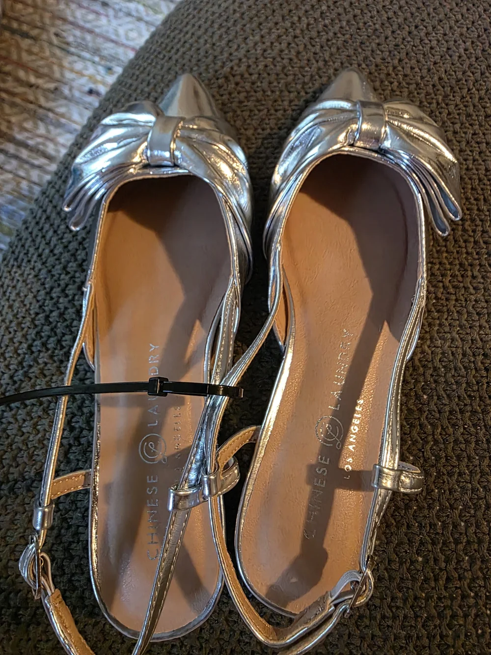 Chinese Laundry Metallic Silver Pointed Bow Slingback Flats